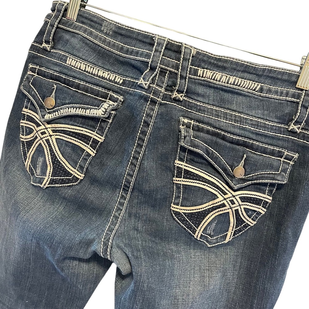 Mid-Wash Denim Jeans Heavy Wht 3XL Stitching Plus Size Women's